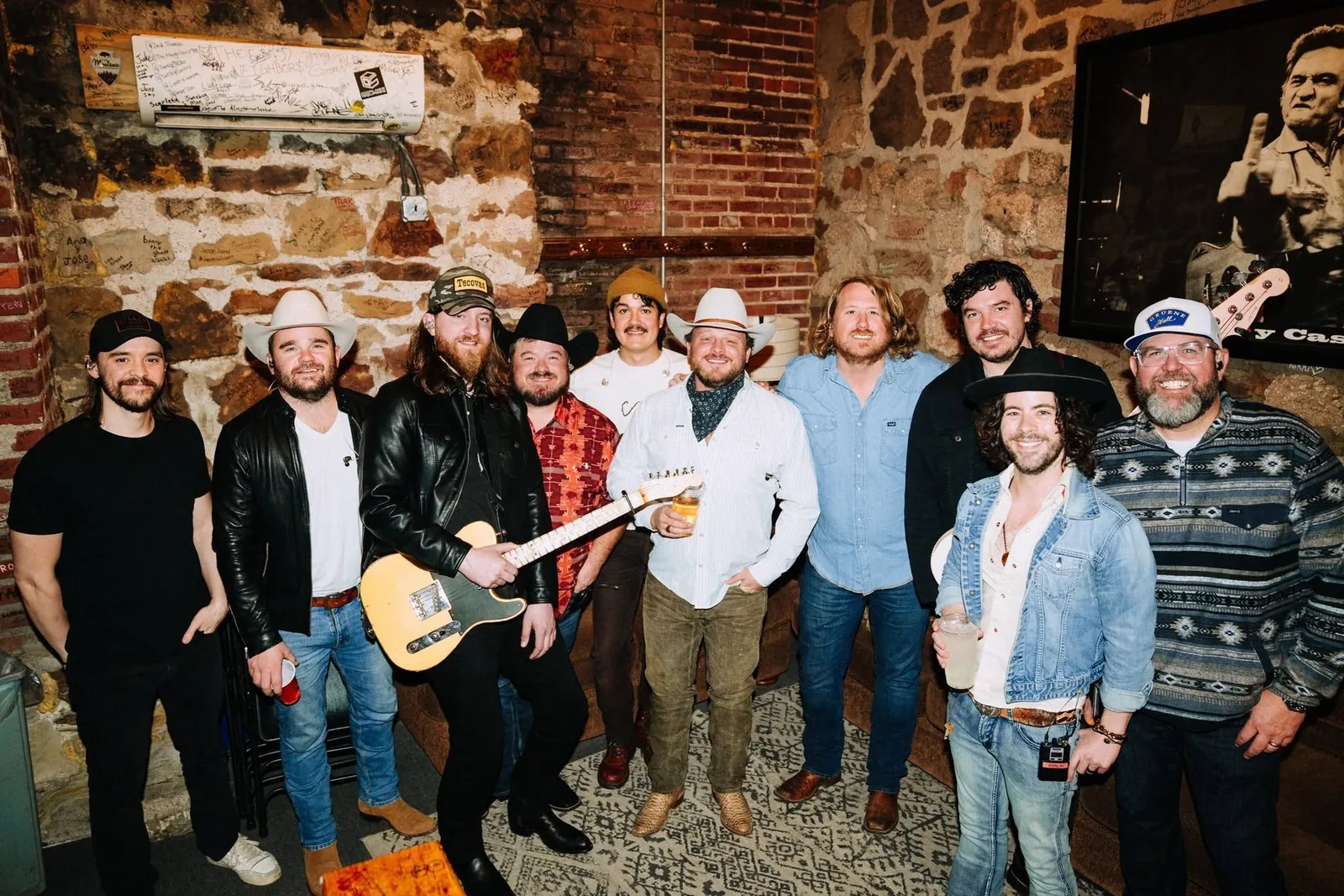 Jeremy Moyers with fellow musicians backstage before a Panhandlers show at Cain's Ballroom