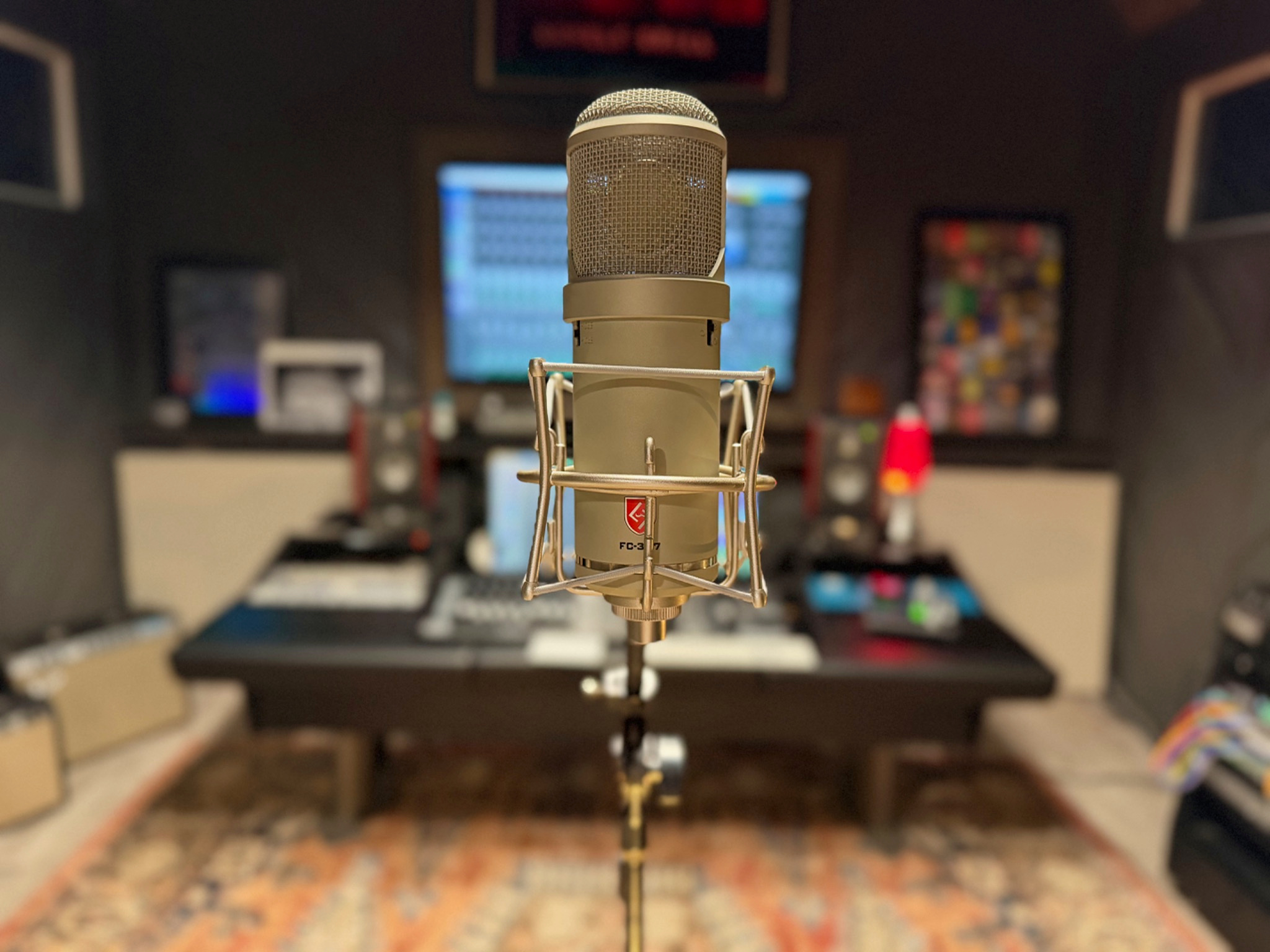 Studio microphone looking toward the control position
