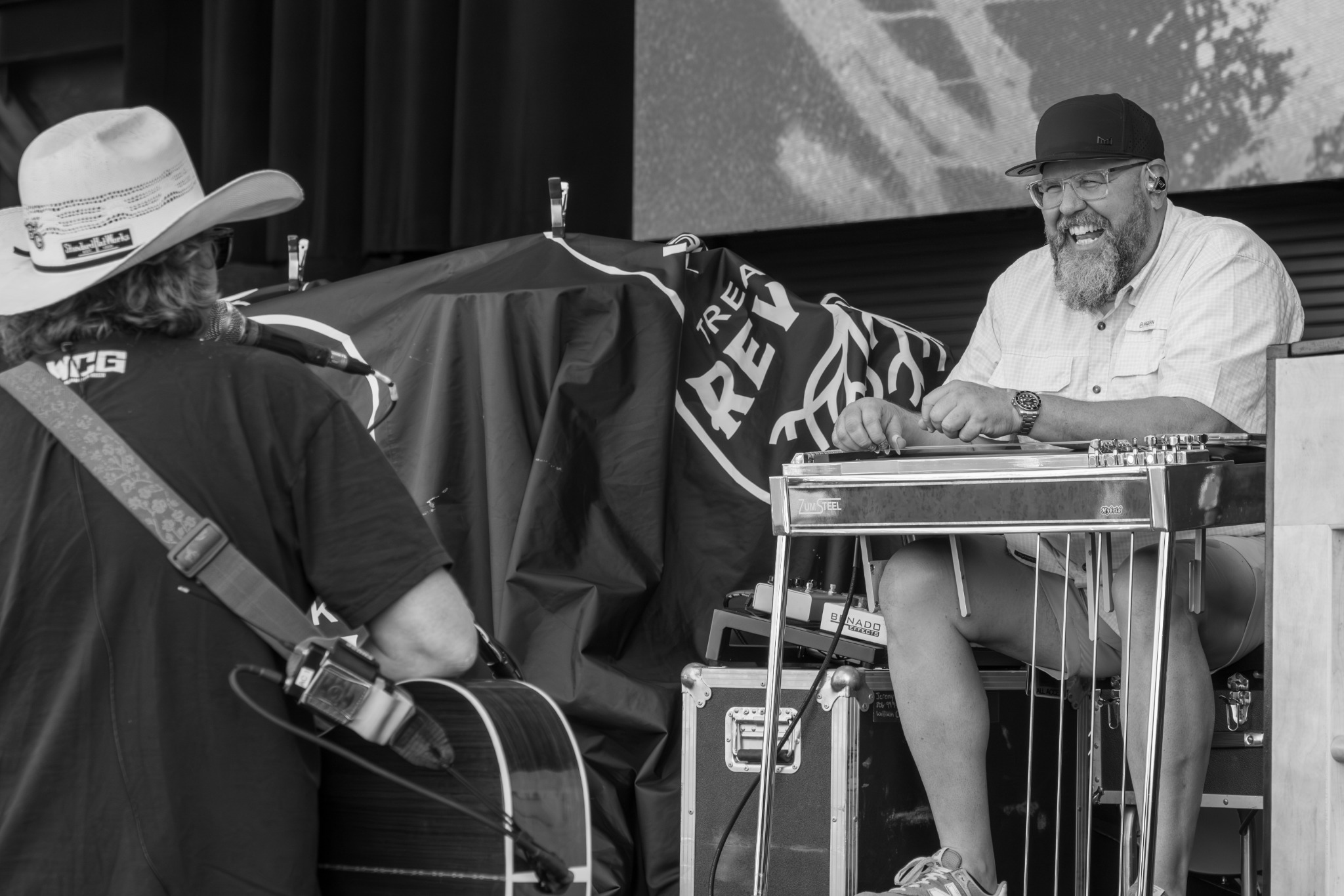 Jeremy Moyers and William Clark Green laughing during soundcheck